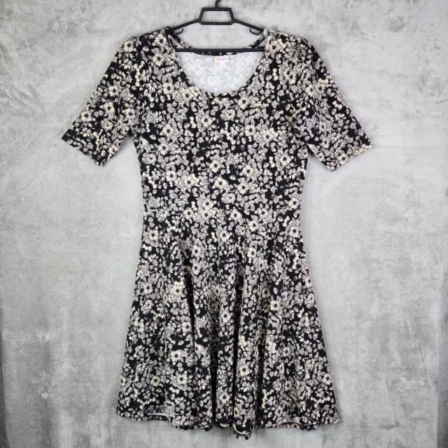 Womens LuLaRoe Nicole Black Ivory Floral Print Fit & Flare Dress Size 3XL