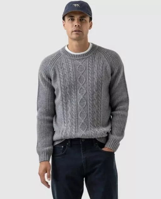 New Rodd Gunn Mount Tasman Cable Knit Sweater Australian Lambwool Blend Men Lg