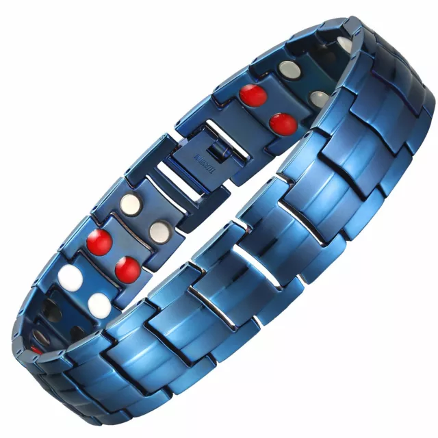 Blue Titanium Double Row Magnetic Bracelet 4in1 Bio Energy Pain Relief Arthritis