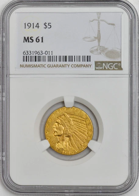 1914 $5 Gold Indian MS61 NGC 946769-9