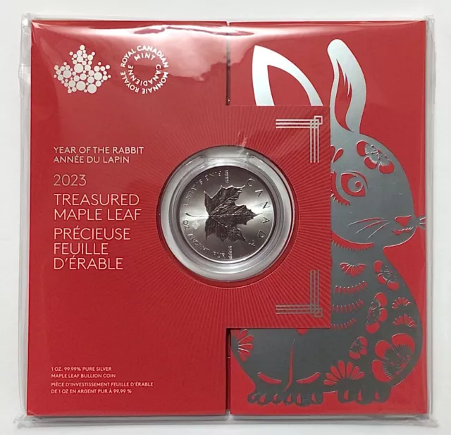 1 oz 2023 Lunar Year of the Rabbit Canada Maple Leaf Bullion Silver Coin / Round