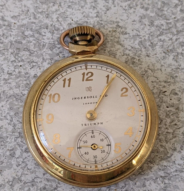 Vintage Gold Plated  Pocket Watch - Ingersoll  - Triumph  -  Working