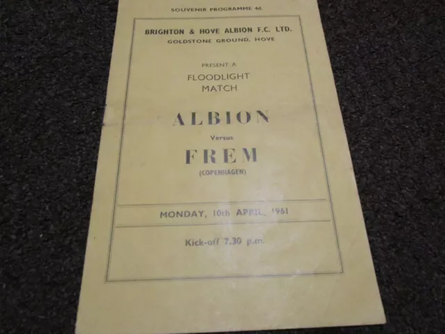 BRIGHTON & HOVE ALBION  v  FREM (COPENHAGEN) DENMARK  1960/1  FLOODLIT FR APR 10