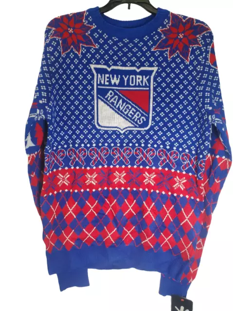 Klew Uomo New York Rangers Vacanza Brutto Maglione Blu/Rosso - Piccolo