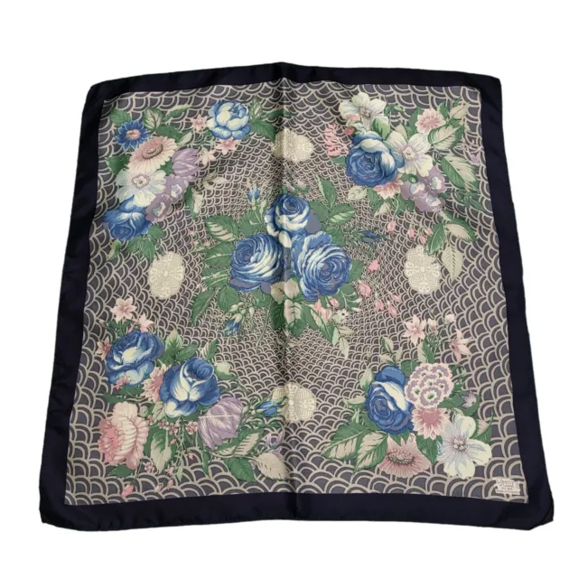 Mm185 Women's Liberty Blue Floral Square Neck / Head Silk Scarf 23" X 23"