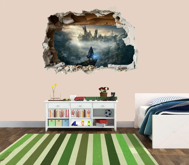 3D SMASHED WALL Mural Hogwarts Wall Sticker Harry Potter Room Wizard