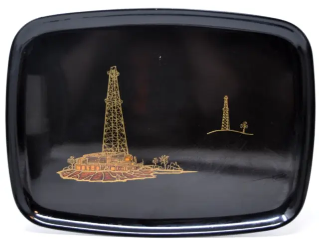 Vintage Couroc of Monterey Black Tray Oil Derrick Well  1950s  1960s 12"x9"