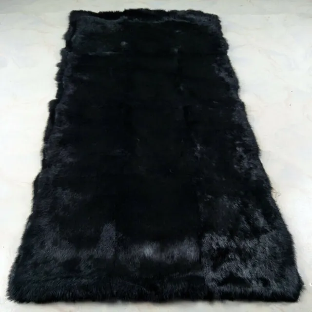 3.6'X1.8' Real Rabbit Fur Blanket Black Rabbit Fur Plate Garment Pelt Throw