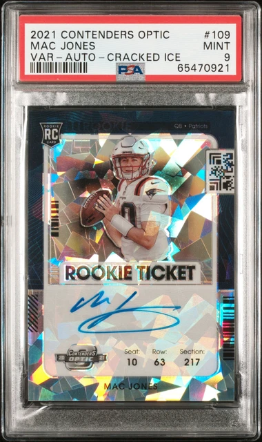 2021 Panini Contenders Optic Rookie Cracked Ice Auto Mac Jones 03/22 PSA 9 MINT