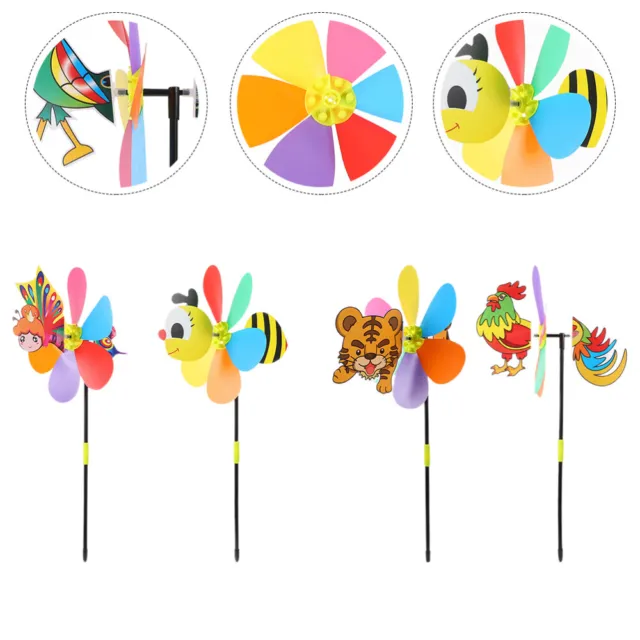 4 Pcs Plastic Windmill Toddler Kids Outdoor Toys Cartoon Rural