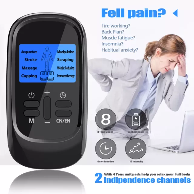 Tens Machine Unit Massager Rechargeable Muscle Stimulator Pain Relief Device