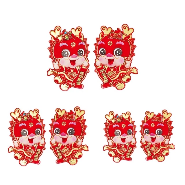 Spring Festival Door Stickers Cartoon Dragon Wall Sticker 2024 New Year Decor
