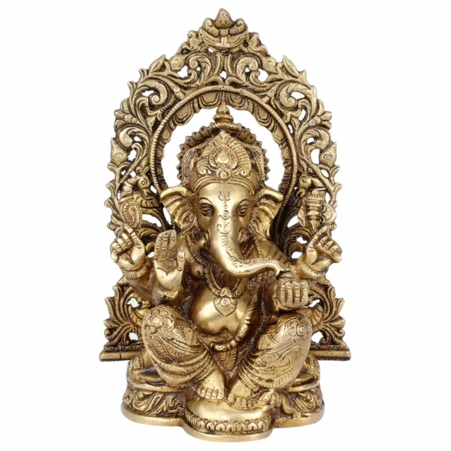 Brass Lord Ganesha Ganesh Sitting Murti Idol Statue Home Entrance Decor 8"