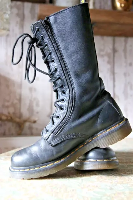DR.MARTENS 1B99 VIRGINIA Black Womens Leather Mid Calf Biker Boots