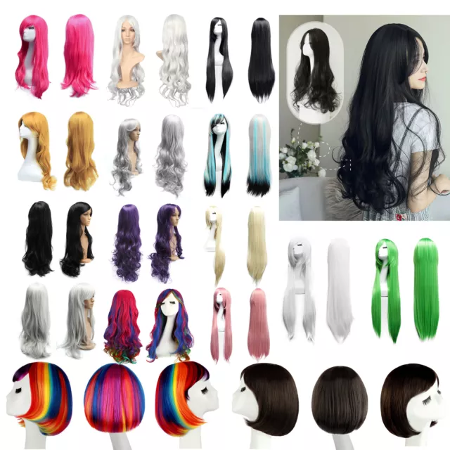 30/70/80/100cm Perücke Lang Haar Damen Wig Cosplay Bob Karneval Fasching Kostüm