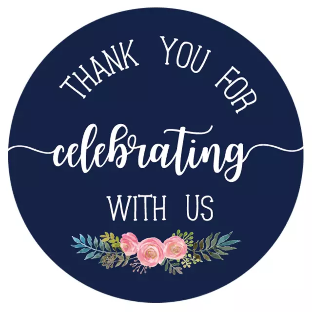 50 Pack Dark Blue Floral Thank You for Celebrating with Us Stickers, Wedding ...