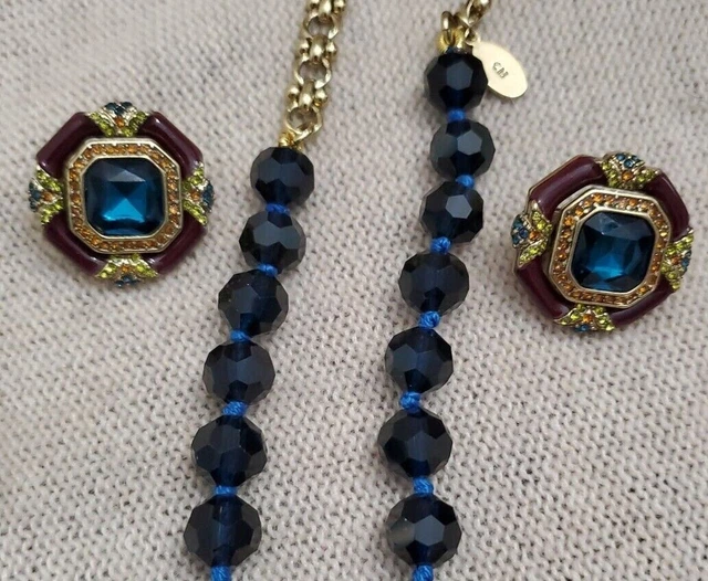 Heidi Daus Crystal Necklace And Earring Set "Night And Day" Clip-On. New. Boxed.