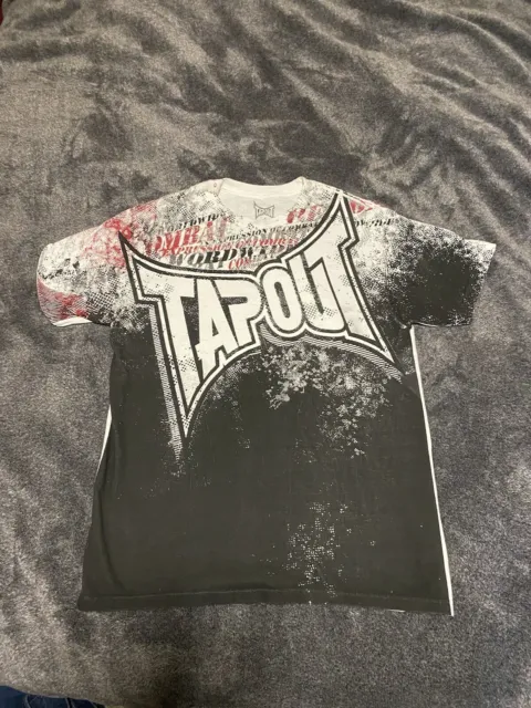 TapOut Shirt Mens Large White MMA Graphic Spell Out Logo Y2K Fight Double Sided