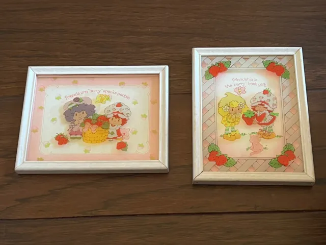 Vintage Two Strawberry Shortcake Glass Picture Frame American Greetings Lot Rare