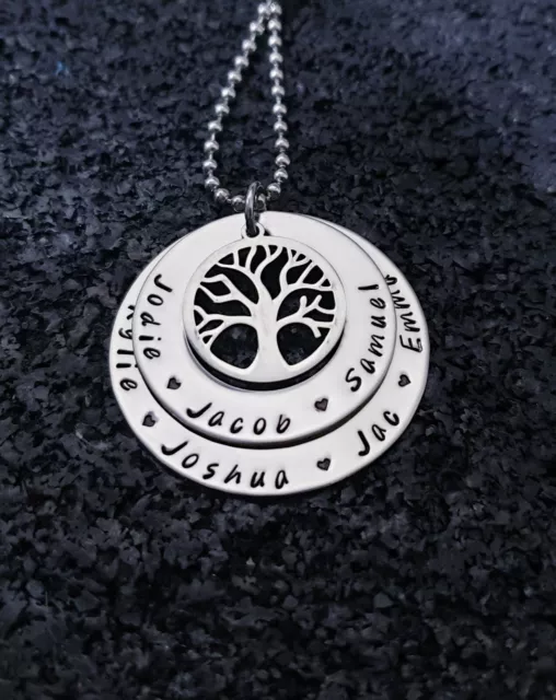 hand stamped 2 Tiered tree of life necklace on chain Personalised Name Pendant