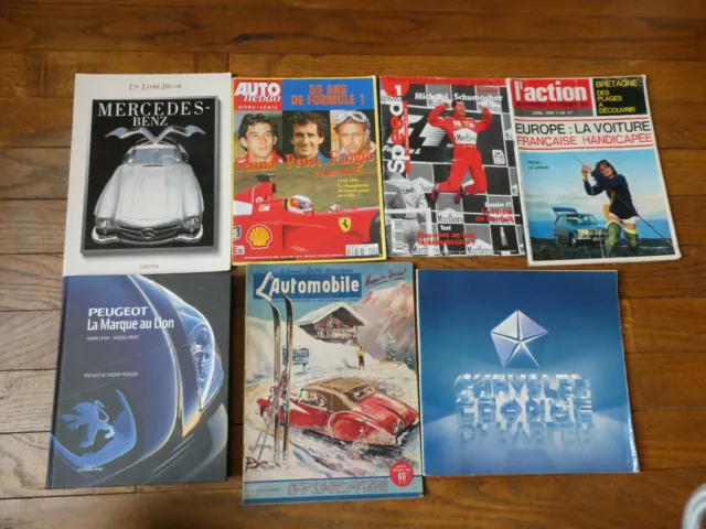 Lot livres PEUGEOT MERCEDES CHRYSLER Revue L'automobile SCHUMACHER Auto HEBDO