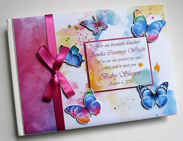 Personalised butterflies baby shower / birthday guest book, album, gift