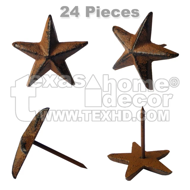 24 Cast Iron 1 3/4 inch Texas Star Nails Tacks Rustic Western With 1 inch Nail