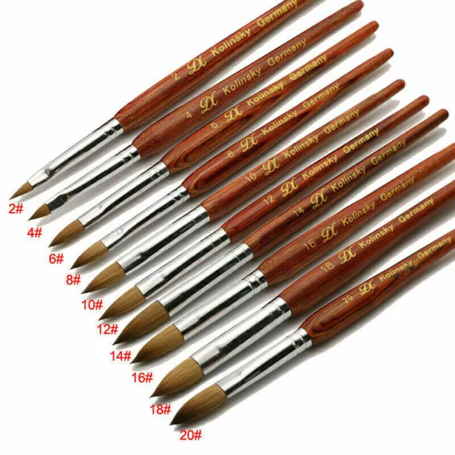 Kolinsky Sable Acrylic Nail Art Brush Round Red Wood Handle Manicure Tool 2-10