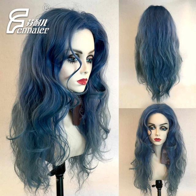 Mix blue girl long curly hair fireworks perm cosplay wig healthy social gift