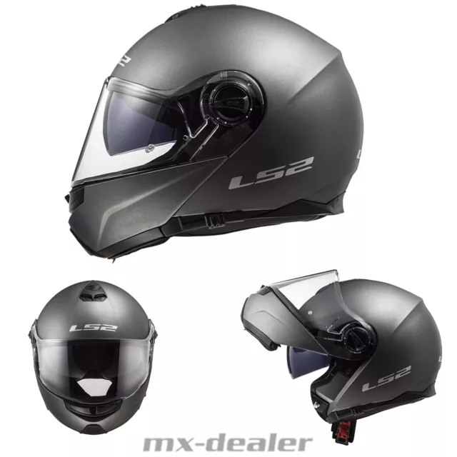 LS2 FF325 Strobe Casque Modulable Moto Casque Solide Mat Titane Casque de Tour