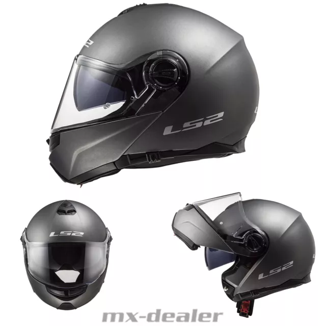 LS2 FF325 Strobe Klapphelm Motorrad Helm Solid Matt Titanium Tourenhelm