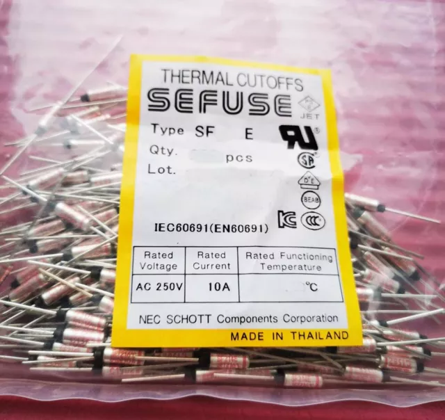 100pcs New SF188E 192°C Celsius Degree 10A 250V SEFUSE Cutoffs NEC Thermal Fuse