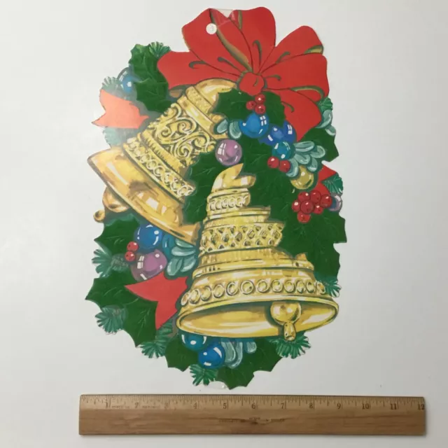 Jingle Bells Double Sided Christmas Holiday Die Cut Cardstock Flocked Ribbon Vtg