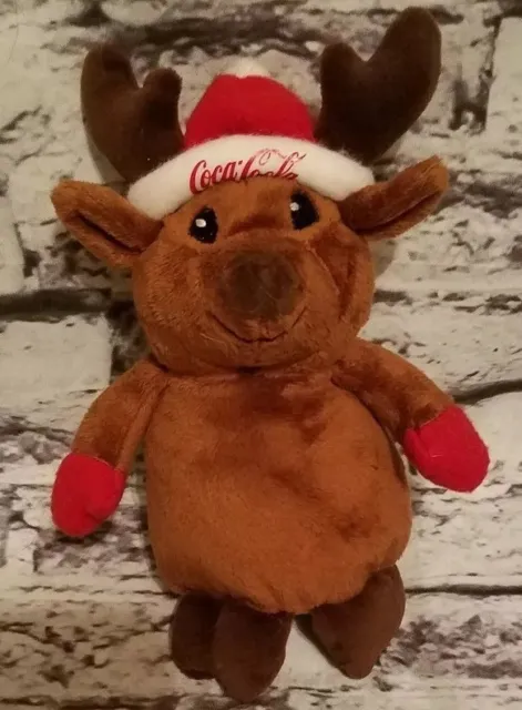 Coca-Cola Christmas Holiday Reindeer Moose Beanbag Plush 8" Stuffed Animal
