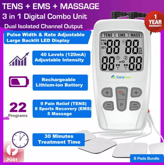 Machine TENS à double canal EMS 3 en 1 Combo masseur anti-douleur + 4...