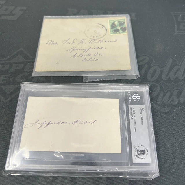 Jefferson Davis autograph signature Civil War Beckett Slab Cut W/envelope
