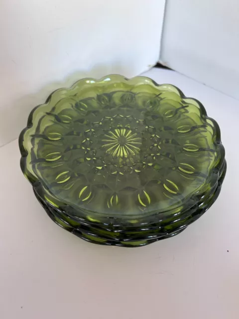 Vtg Green Depression Glass Indiana Whitehall Colony Bread Side Plates Lot of 4