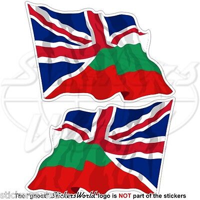 BULGARIA-UK Flying Flag, Bulgarian-British Union Jack 75mm Stickers, Decals x2