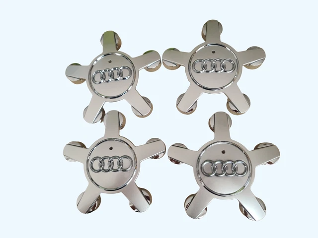 4x Audi Star Shape Centre Caps Silver Hub Badge Spider 5 Spoke 135mm 4f0601165N