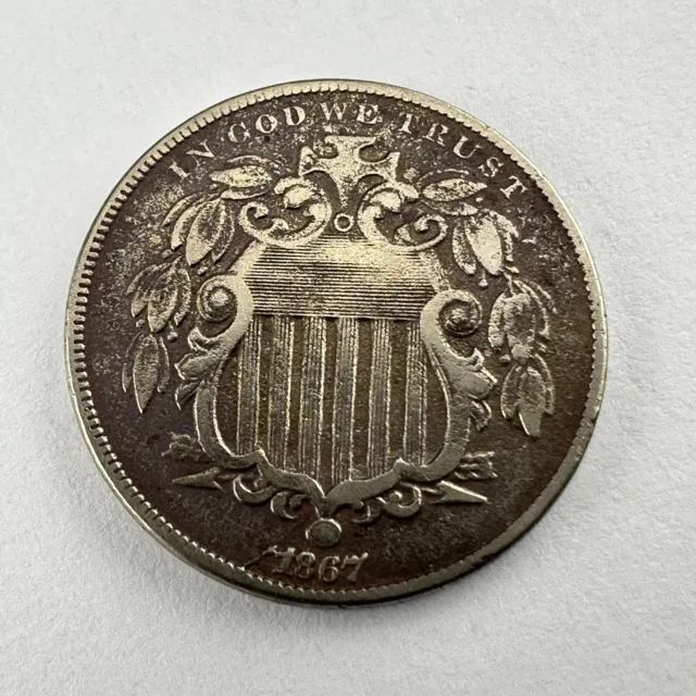 1867 Shield Nickel No Rays Nice US Type Coin