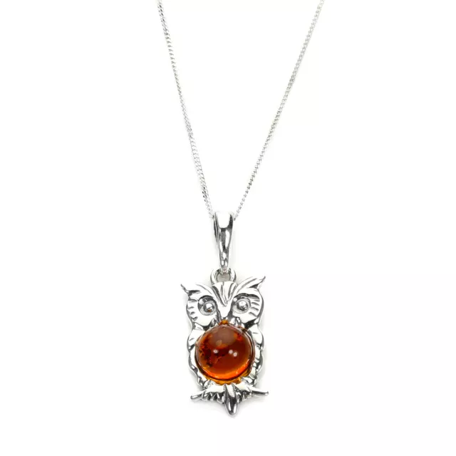 Sterling Silver & Baltic Amber Owl Necklace Necklace