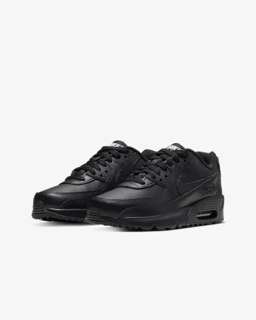 Nike Air Max 90 CD6864-001 Older Kids' Triple Black Leather Sneakers Shoes JC745
