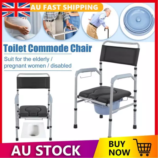 Bedside Shower Commode Toilet Chair Stainless Adjustable Mobile Bathroom