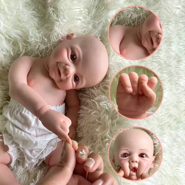 Prototipo de muñeca bebé renacida de silicona completa cara sonriente de 16" con maquillaje niña recién nacida