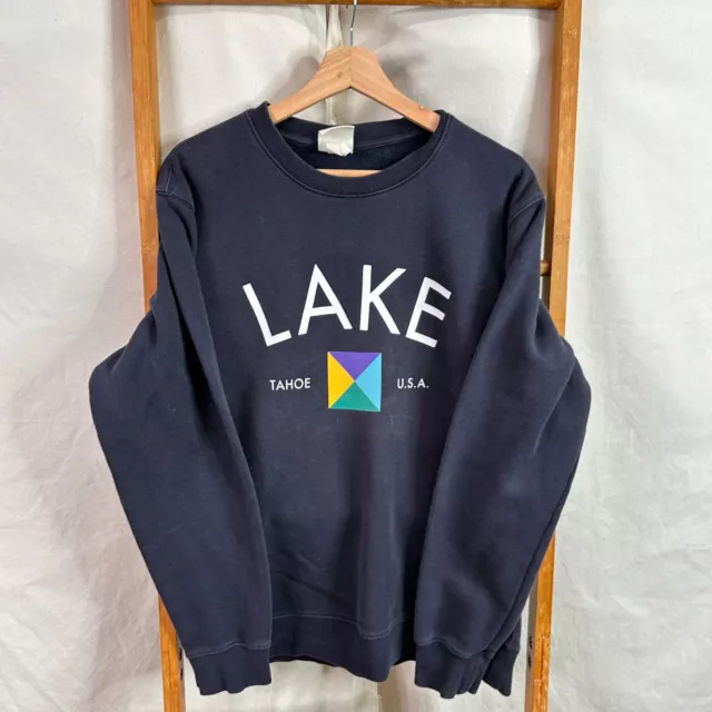 Lake Tahoe USA Sweatshirt Jumper Mens Small Black Crew Neck Long Sleeve H&M