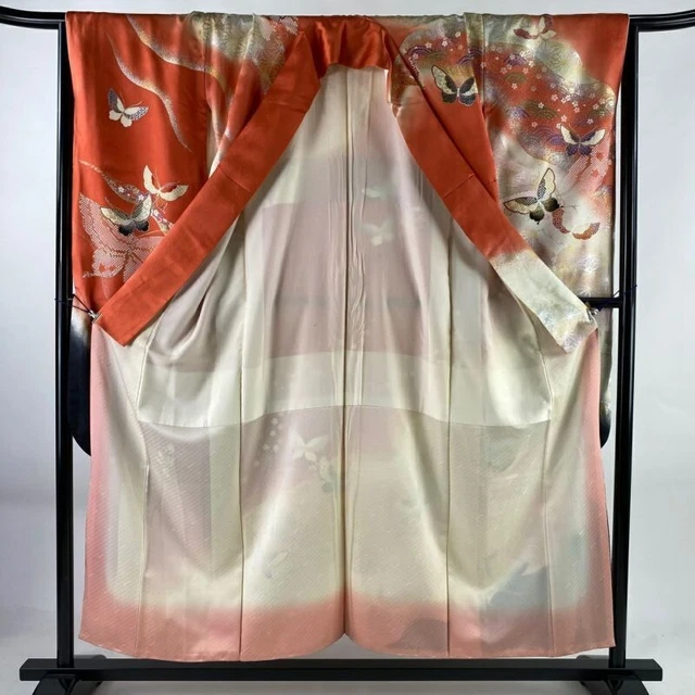 Japanese Kimono Furisode Pure Silk Sign And Seal Yamamoto Kansai Salmon Pink