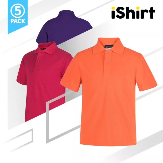 5PC X JB's KID'S POLY COTTON PLAIN POLO CASUAL WEAR | SHORT SLEEVES | SIZE 2-14