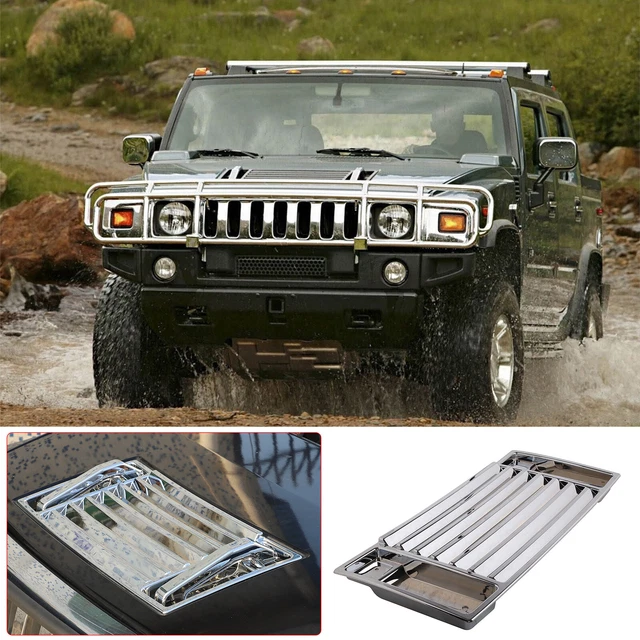 thumbnail image 2 of Front Hood Vent Grille Panel With Handles For 2003-2009 Hummer H2 Pickup – Black, Direct Fit 2 of 6