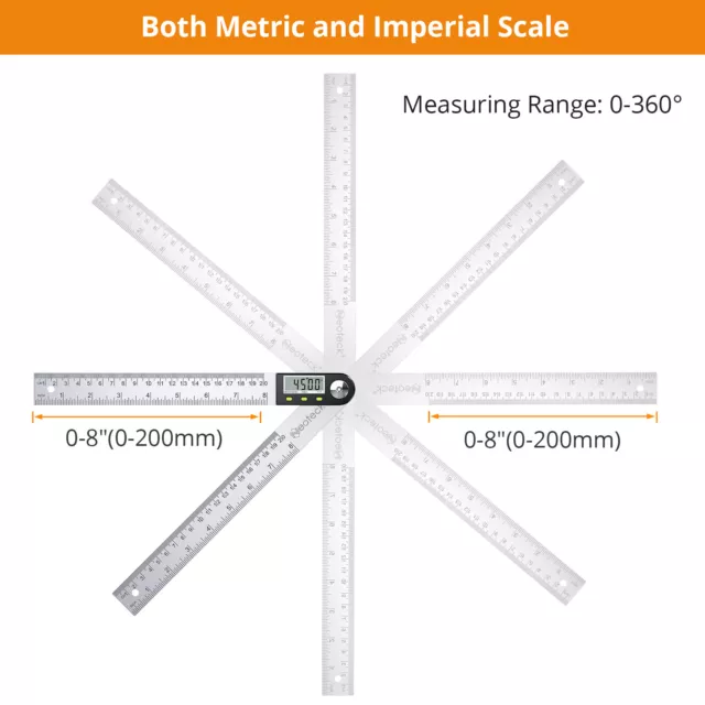 Neoteck 360 Degree Digital LCD Angle Finder Stainless Steel Ruler 200 mm Measure 2