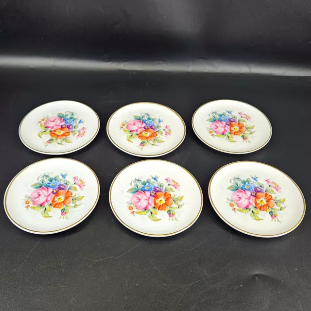 Vintage set of 6 Reine Handarbeit Dresden floral porcelain Tea Butter Pat Plates